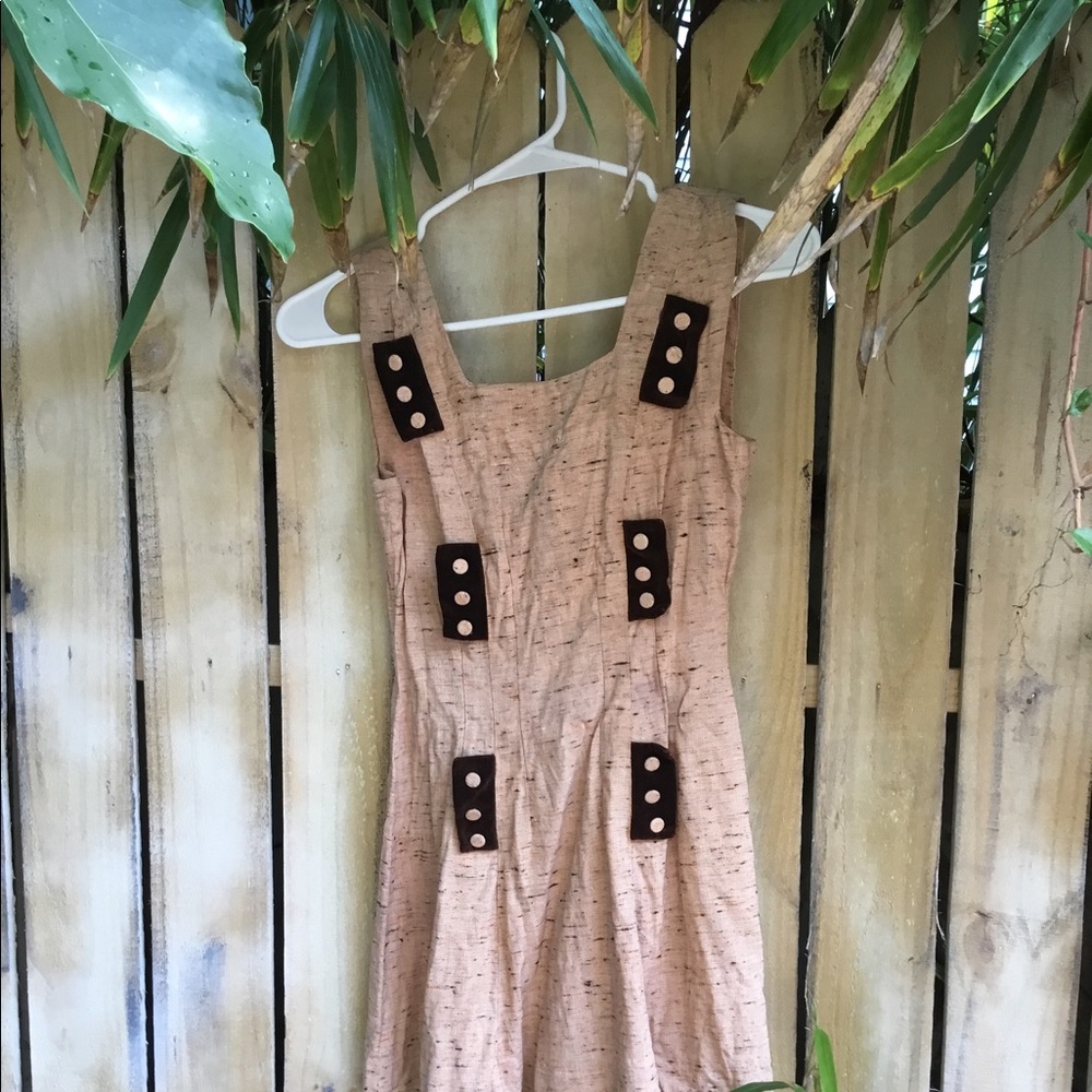 Vintage 40s 50s Speckled Linen Shortened Mini Dress  Extra Small XS